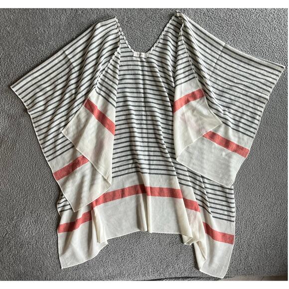 Mer Sea Shawl Wrap Sweater Striped Oversized Open Boho Beach White Gray - Picture 1 of 16